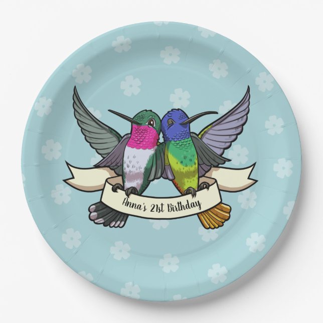 Birthday Party Colourful Hummingbirds Cartoon Paper Plate (Front)
