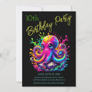 Birthday Party- Colourful Octopus Splash Invitation