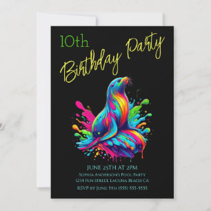 Birthday Party- Colourful Sea Lion Splash Invitation
