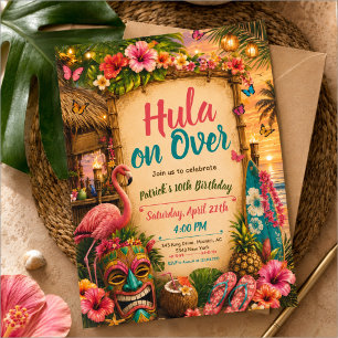 Birthday party colourful tropical LUAU party Invitation