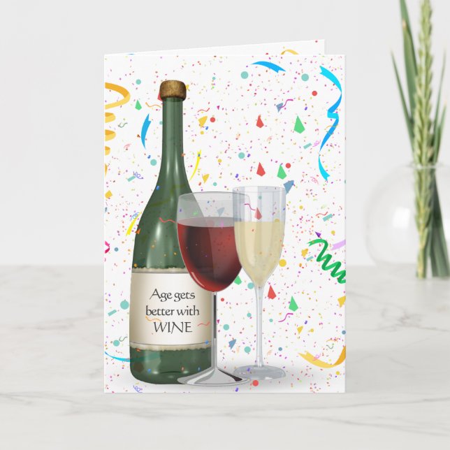 Birthday Party Confetti and Wine Bottle Card (Front)