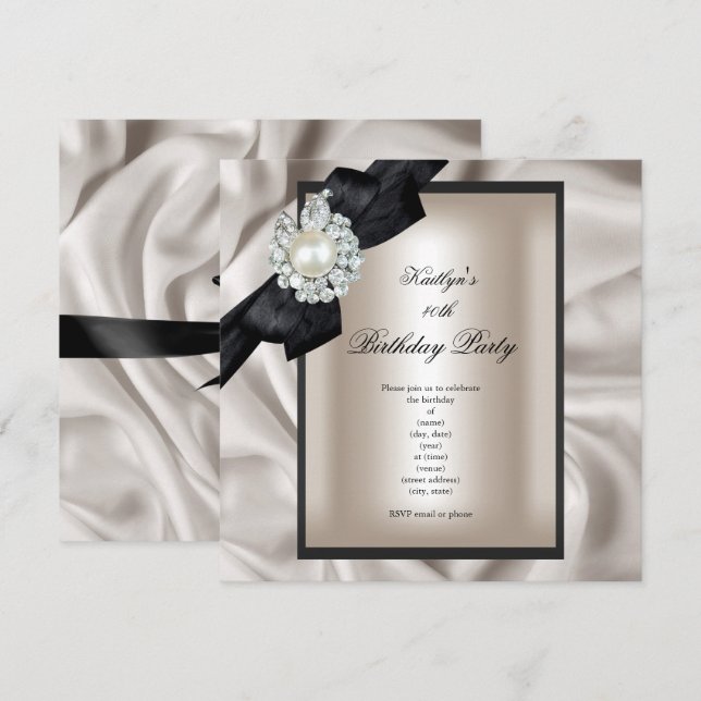 Birthday Party Cream Black Pearl Invitation (Front/Back)