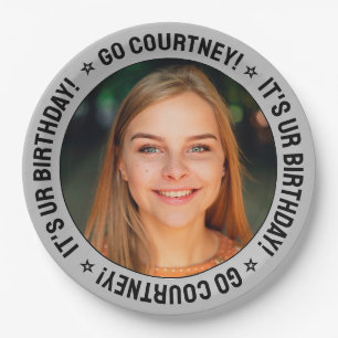 Birthday Party Custom Photo and Text Fun Silver Paper Plate