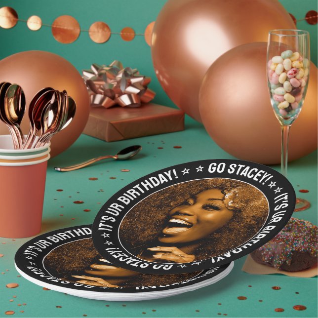 Birthday Party Custom Photo and Text Personalised Paper Plate (Multi)