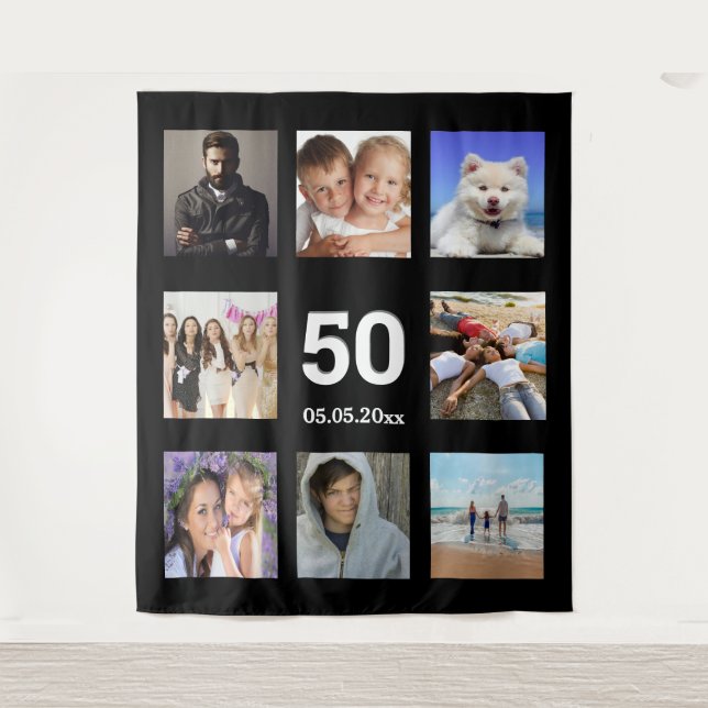 Birthday party custom photo collage black guy tapestry (Front)