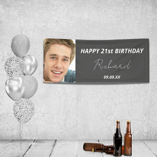 Birthday party custom photo grey white guy modern banner