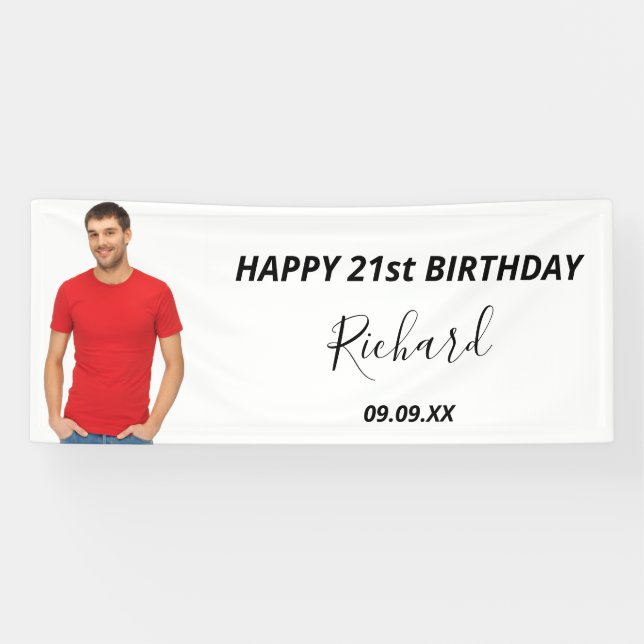Birthday party custom photo guy modern fun banner (Horizontal)