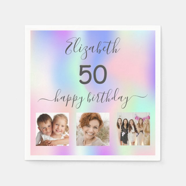 Birthday party custom photo holographic napkin (Front)