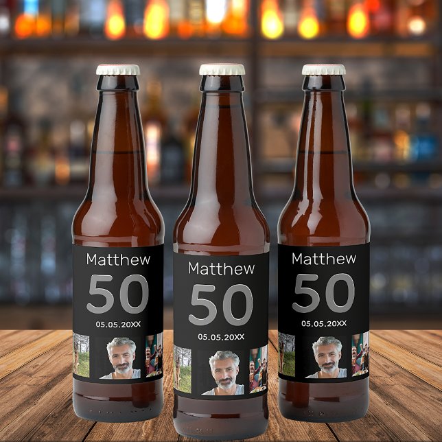 Birthday party custom photo monogram guy beer bottle label (Creator Uploaded)