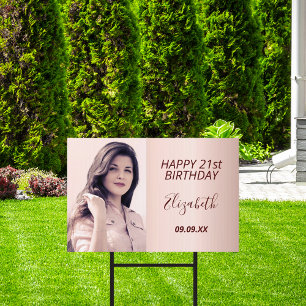 Birthday party custom photo rose gold pink female garden sign