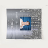Birthday party custom photo silver glitter glam tapestry (Front (Horizontal))