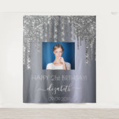 Birthday party custom photo silver glitter glam tapestry (Front)