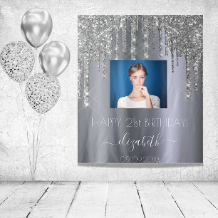 Birthday party custom photo silver glitter glam tapestry