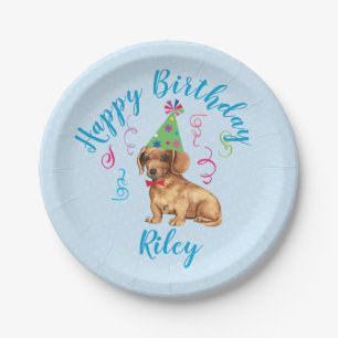 Birthday Party Dachshund Paper Plate