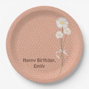 Birthday party daisy bouquet and dots paper plate