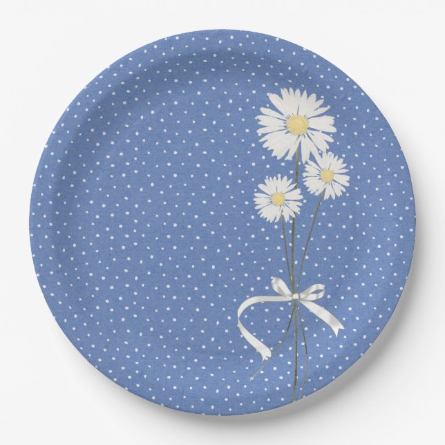 Birthday party daisy bouquet and dots paper plate (Front)