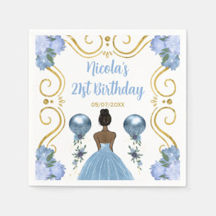 Birthday Party Dark Skin Princess in Dusty Blue Napkin
