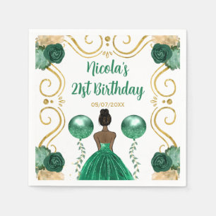 Birthday Party Dark Skin Princess in Green Napkin