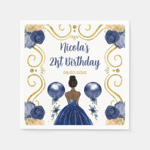 Birthday Party Dark Skin Princess in Navy Blue Napkin