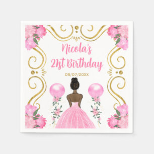 Birthday Party Dark Skin Princess in Pink Napkin