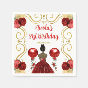 Birthday Party Dark Skin Princess in Red Napkin