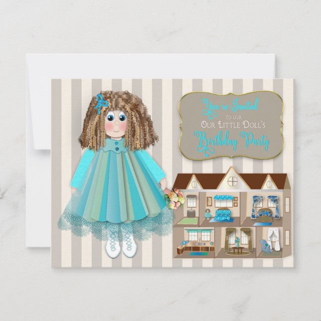 Birthday Party, Daughter, Doll Baby & Dollhouse Invitation (Front)