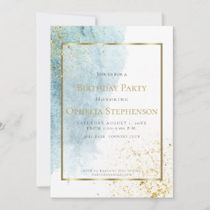 Birthday Party   Denim Blue Watercolor Wash Announcement