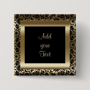 Birthday Party DIY Text Black Gold 15 Cm Square Badge