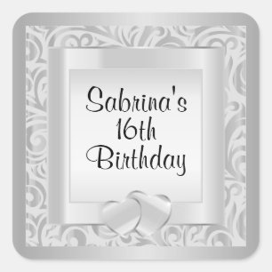 Birthday Party DIY Text Grey Silver Square Sticker