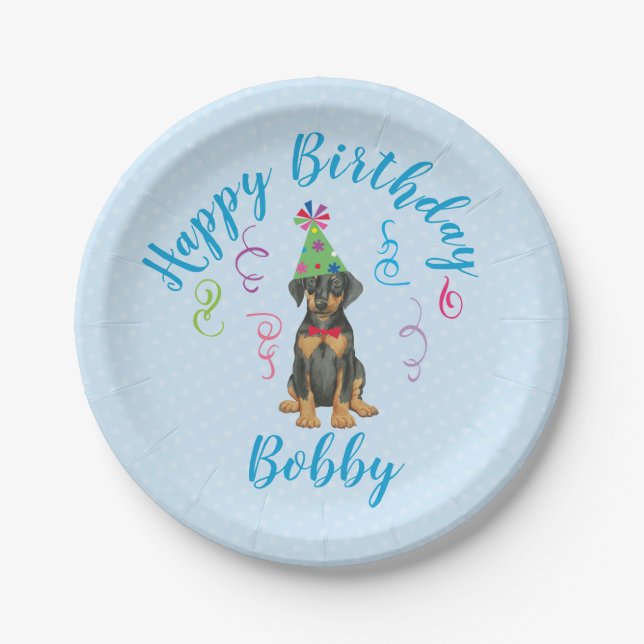 Birthday Party Doberman Paper Plates (Front)