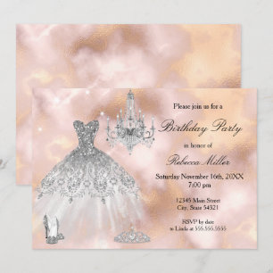 Birthday Party Dress Beige Pink Marble White Invitation