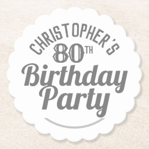 Birthday Party Drinks Mats. 80th Birthday Paper Coaster