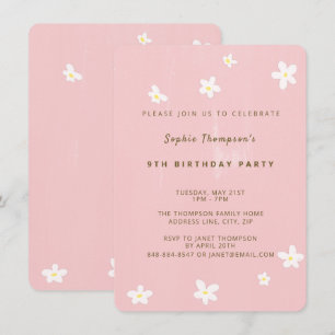 Birthday Party Dusty Rose Cute Daisies Simple Girl Invitation
