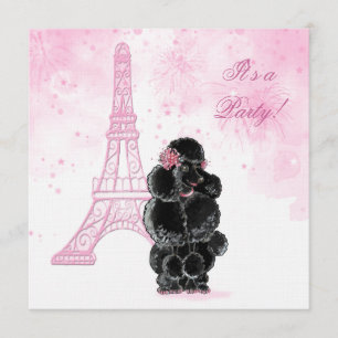 Birthday Party Eiffel Tower & Black Poodle Invitation