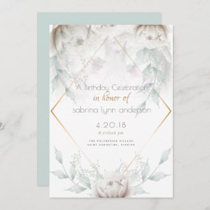 Birthday Party    Elegant Alabaster White Peonies Invitation