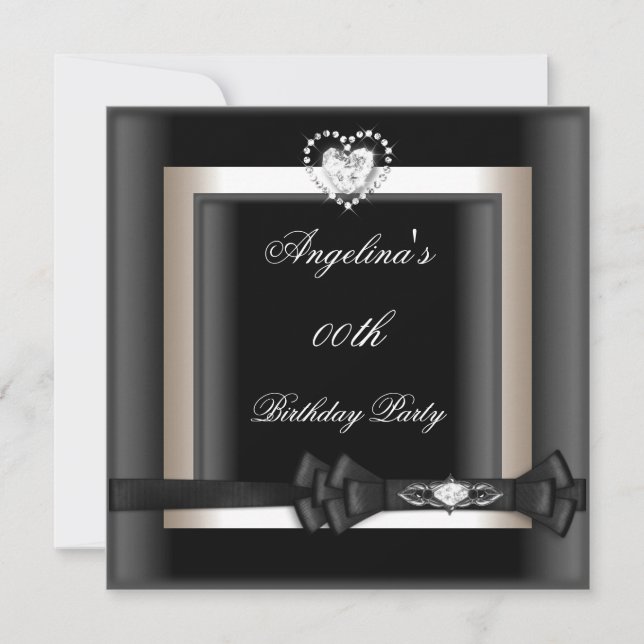 Birthday Party Elegant Black White Diamond Invitation (Front)