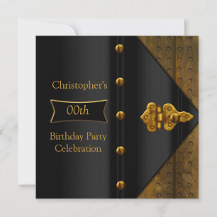 Birthday Party Elegant Gold Black Metal Look 2 Invitation
