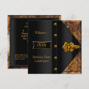 Birthday Party Elegant Mens Rusty Gold Black Invitation