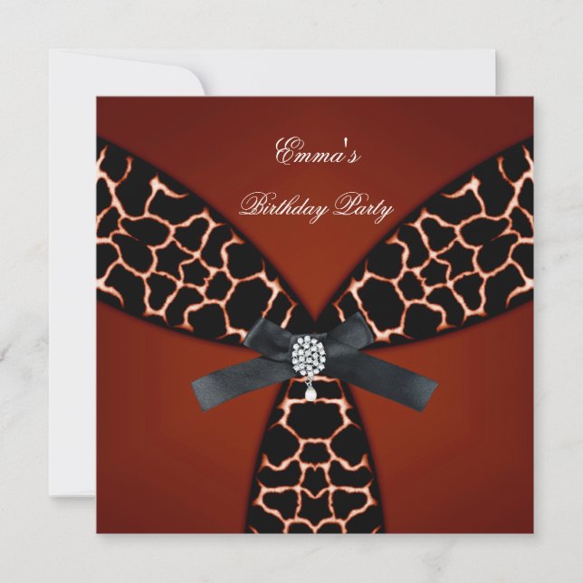 Birthday Party Elegant Red Black White Diamond Bow Invitation (Front)