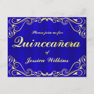 Birthday Party Elegant Regal Golden Quinceanera Announcement Postcard