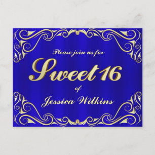 Birthday Party Elegant Regal Golden Sweet 16 Announcement Postcard