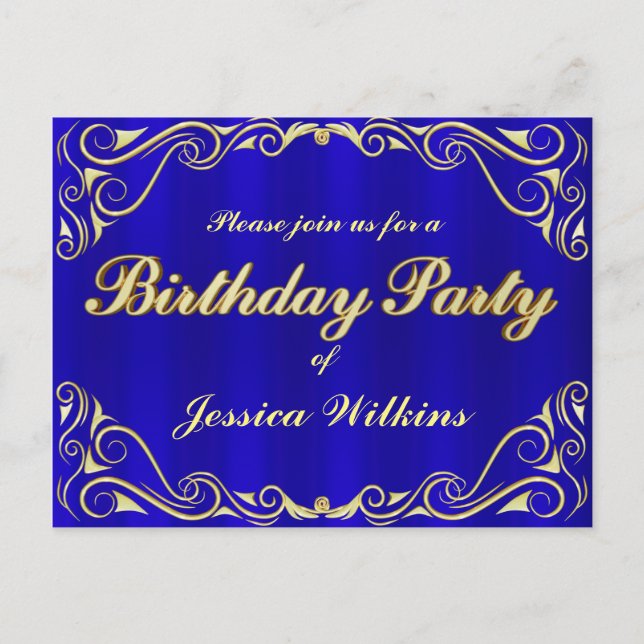 Birthday Party Elegant Regal Golden Typography Announcement Postcard (Front)