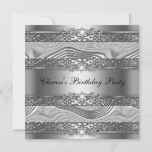 Birthday Party Elegant Silver Swirl Diamond Black Invitation