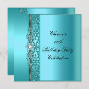Birthday Party Elegant Teal Blue Diamond Invitation