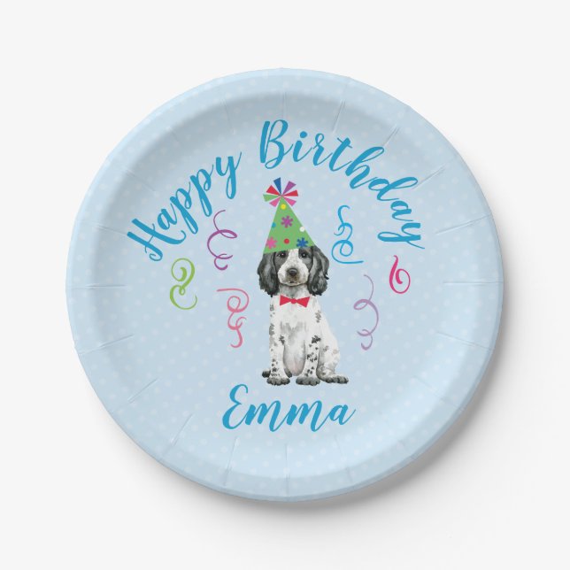 Birthday Party English Cocker Spaniel Paper Plate (Front)