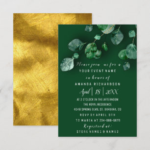 Birthday Party Eucalyptus Green Gold Woodland Invitation