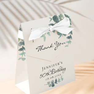 Birthday Party eucalyptus greenery white thank you Favour Box