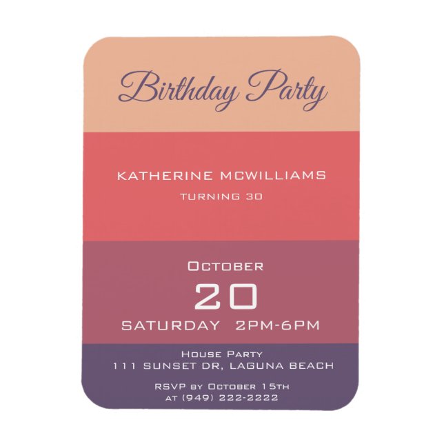 Birthday Party-Fall Coloured Stripes- Magnet (Vertical)