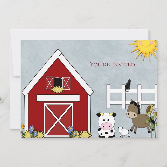 Birthday Party, Farm, Cow, Horse,Country, Custom Invitation (Front)