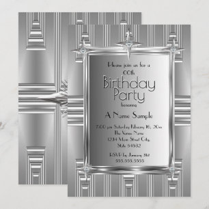Birthday Party Faux Silver Chrome Metal Invitation